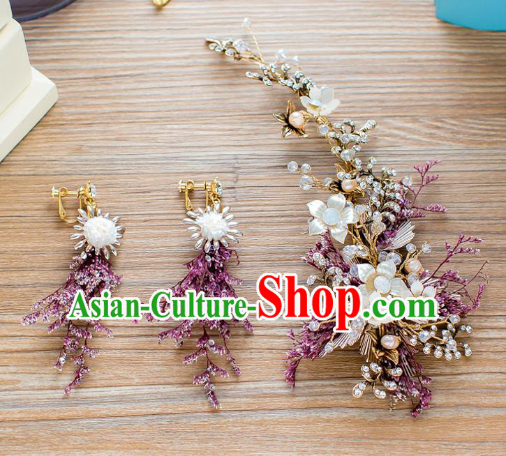 Handmade Classical Wedding Hair Accessories Bride Hair Stick and Earrings for Women