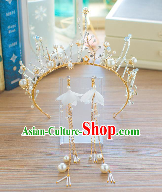 Handmade Classical Hair Accessories Baroque Royal Crown and Earrings for Women