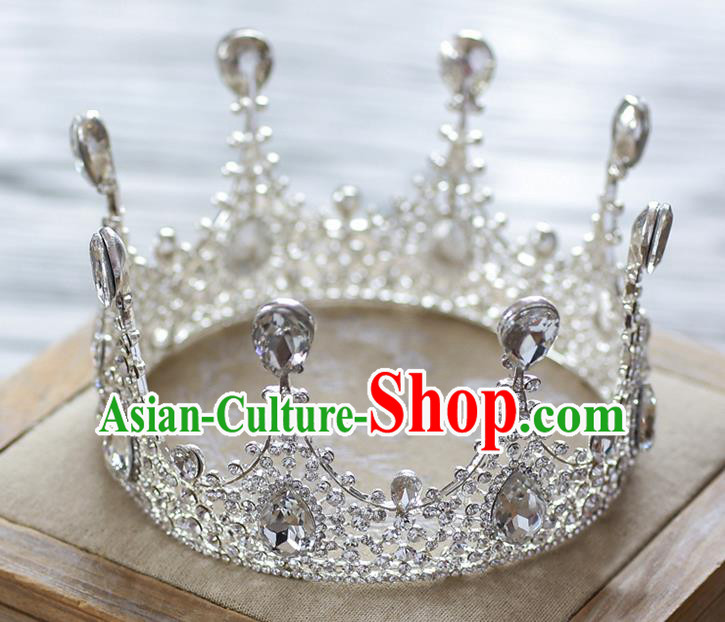 Handmade Classical Hair Accessories Baroque Luxury Crystal Hair Clasp Round Royal Crown Headwear for Women