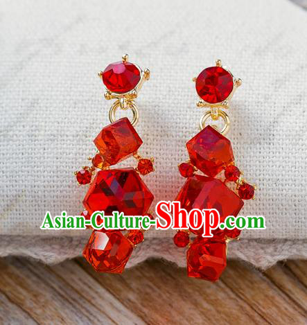 Handmade Classical Wedding Accessories Bride Red Crystal Earrings for Women