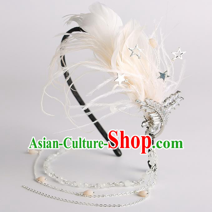 Handmade Classical Wedding Hair Accessories Bride White Feather Tassel Hair Clasp Headwear for Women
