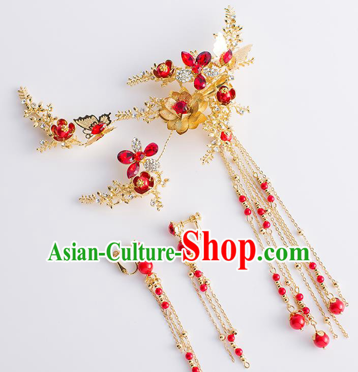 Chinese Handmade Classical Hair Accessories Xiuhe Suit Tassel Hair Clasp Hairpins Complete Set for Women