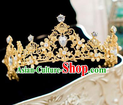 Handmade Classical Hair Accessories Baroque Bride Pearls Golden Royal Crown Headwear for Women
