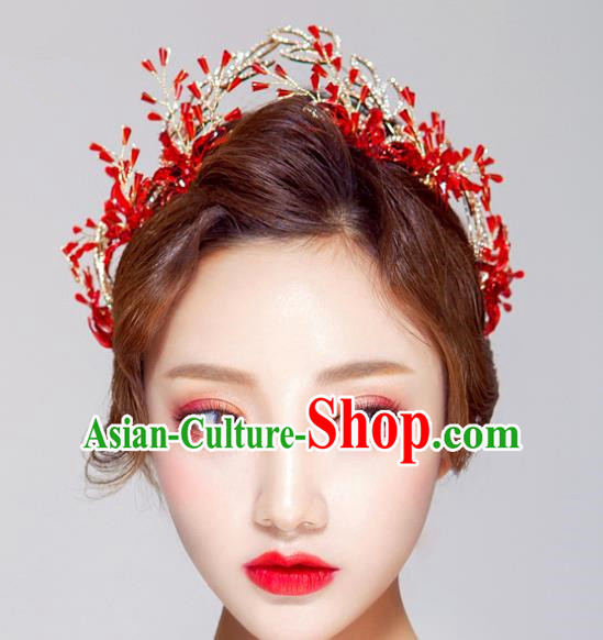 Handmade Classical Hair Accessories Baroque Bride Red Royal Crown Headwear for Women