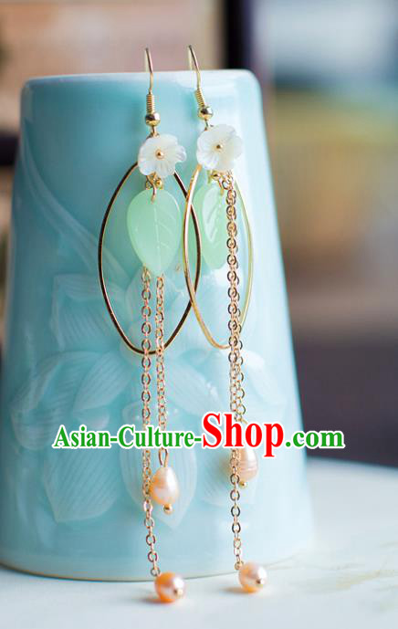 China Handmade Classical Wedding Accessories Hanfu Pearls Tassel Earrings for Women