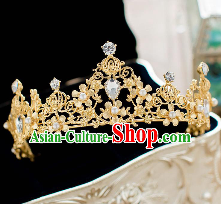Handmade Classical Hair Accessories Baroque Bride Golden Crystal Royal Crown Headwear for Women