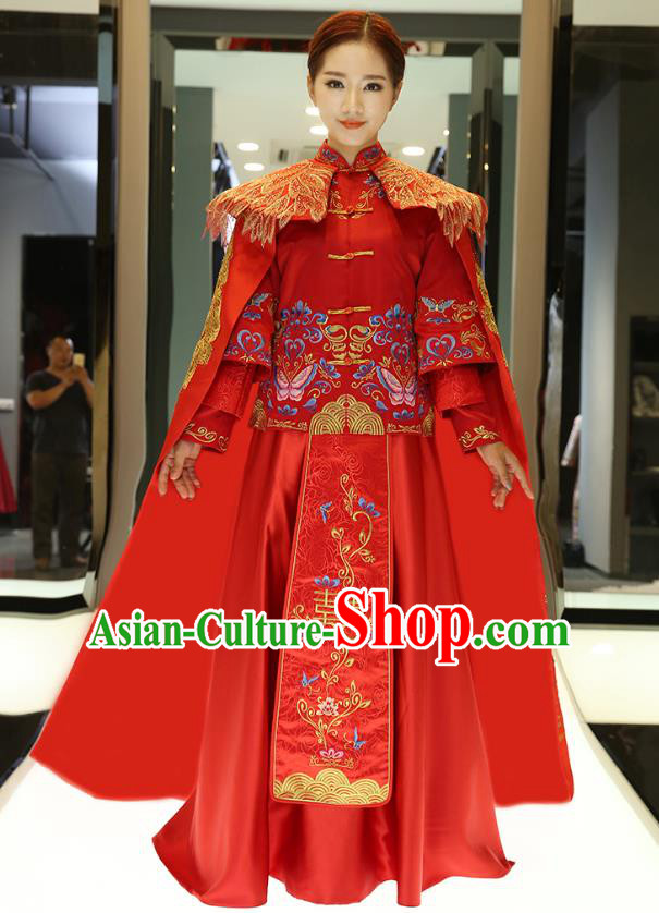 Traditional Ancient Chinese Wedding Costume, China Style Xiuhe Suits Bride Trailing Embroidered Clothing for Women