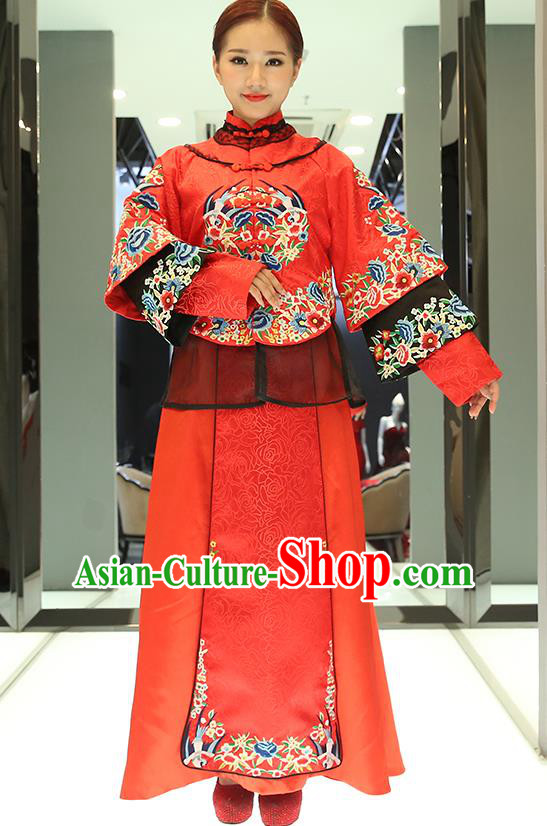 Traditional Ancient Chinese Wedding Costume, China Style Xiuhe Suits Bride Toast Cheongsam Embroidered Clothing for Women