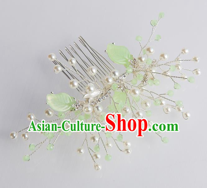 Handmade Classical Wedding Hair Accessories Bride Green Leaf Pearls Hair Combs for Women
