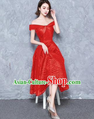 Top Grade Modern Dance Chorus Costume Red Full Dress Compere Bubble Dress for Women