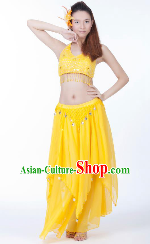 Indian Bollywood Belly Dance Yellow Tassel Dress Clothing Asian India Oriental Dance Costume for Women