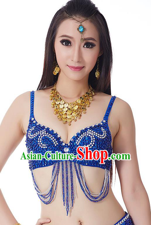 Indian Bollywood Belly Dance Royalblue Tassel Brassiere Asian India Oriental Dance Costume for Women