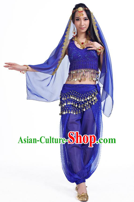 Traditional Indian Belly Dance Sequined Royalblue Dress Asian India Oriental Dance Costume for Women