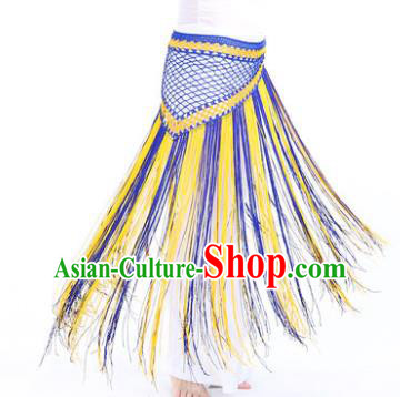 Indian Belly Dance Blue and Yellow Tassel Waist Scarf Waistband India Raks Sharki Belts for Women