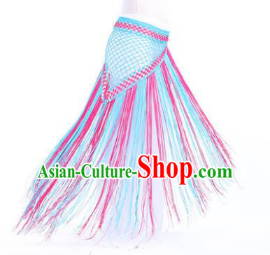 Indian Belly Dance Blue and Rosy Tassel Waist Scarf Waistband India Raks Sharki Belts for Women
