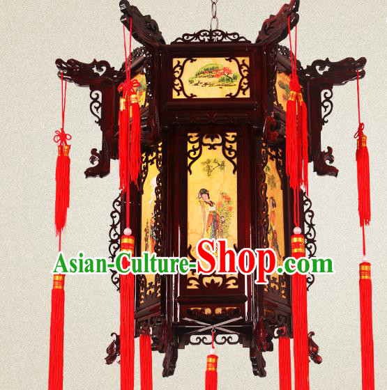 Traditional Chinese Painted Palace Lanterns Wood Hanging Lantern Ancient Ceiling Lamp