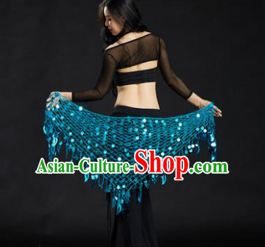 Indian Belly Dance Blue Sequin Waist Scarf Waistband India Raks Sharki Belts for Women