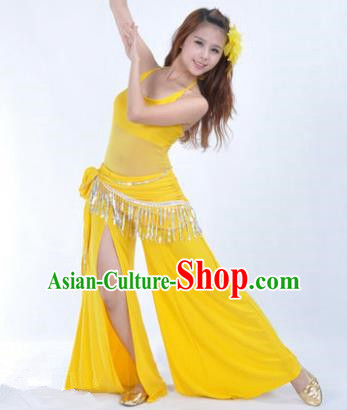 Traditional Indian National Belly Dance Yellow Dress India Oriental Dance Costume for Women