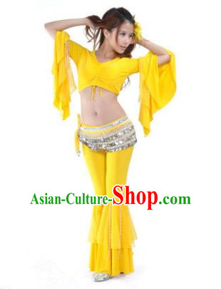 Indian National Belly Dance Mandarin Sleeve Clothing India Oriental Dance Yellow Costume for Women