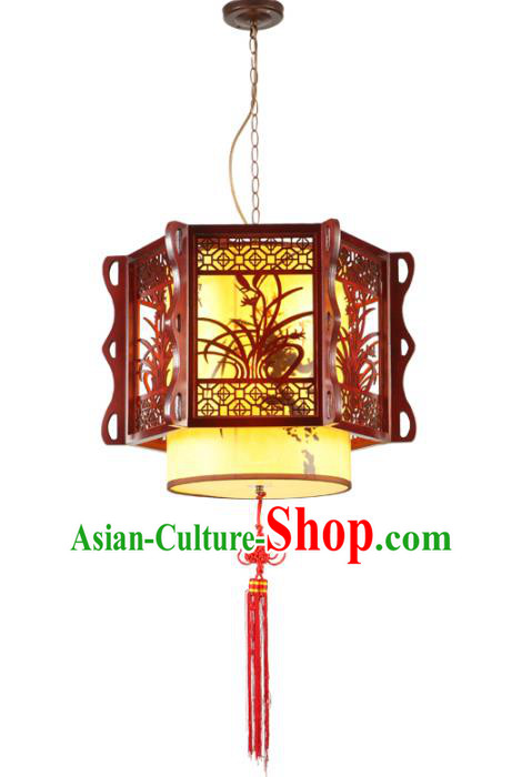 Traditional Chinese Wood Carving Orchid Palace Hanging Lanterns Handmade Lantern Ancient Ceiling Lamp