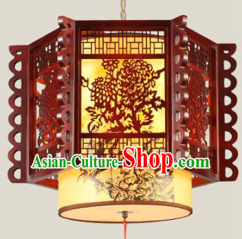 Traditional Chinese Wood Carving Chrysanthemum Palace Hanging Lanterns Handmade Lantern Ancient Ceiling Lamp
