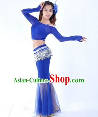 Indian National Belly Dance Royalblue Uniform Bollywood Oriental Dance Costume for Women