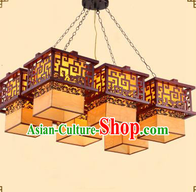 Traditional Chinese Six-Lights Palace Lanterns Handmade Wood Hanging Lantern Ancient Ceiling Lamp