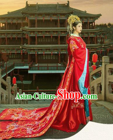 Chinese Han Dynasty Bride Embroidered Wedding Costume Ancient Palace Princess Dress for Women