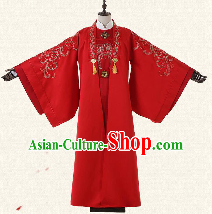 Chinese Han Dynasty Bridegroom Embroidered Costume Ancient Emperor Wedding Clothing for Men