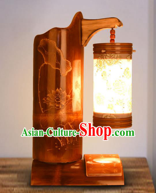 Traditional China Bamboo Carving Lotus Leaf Lanterns Handmade Lantern Ancient Desk Lamp