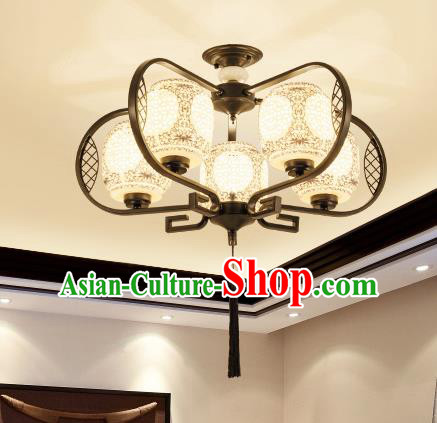 Traditional Chinese Hanging Ceiling Lanterns Ancient Handmade Five-Lights Lantern Ancient Lamp
