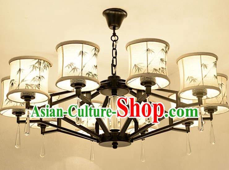 Traditional Chinese Ink Painting Bamboo Lanterns Ancient Handmade Ten-Lights Ceiling Lantern Ancient Lamp