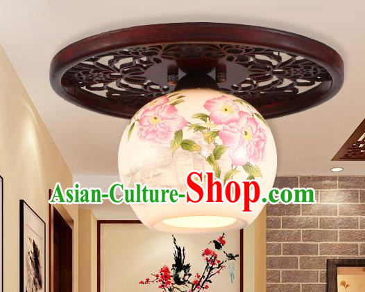 Traditional Chinese Handmade Ceramics Lantern Asian Painting Flowers Ceiling Lanterns Ancient Lantern