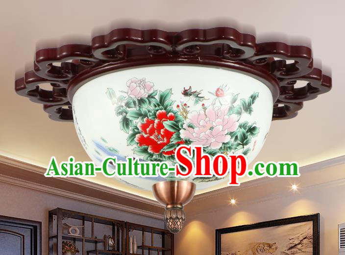 Traditional Chinese Handmade Ceramics Lantern Asian Painting Peony Ceiling Lanterns Ancient Lantern