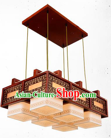 Traditional Chinese Handmade Six-Lights Lantern Wood Carving Hanging Lantern Ancient Palace Ceiling Lanterns