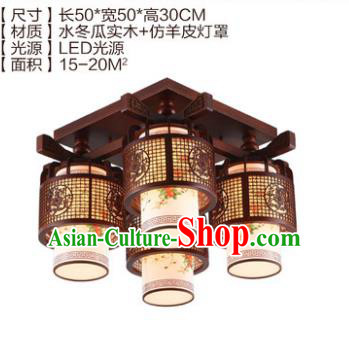 Traditional Chinese Handmade Four-Lights Lantern Wood Carving Lantern Ancient Palace Ceiling Lanterns