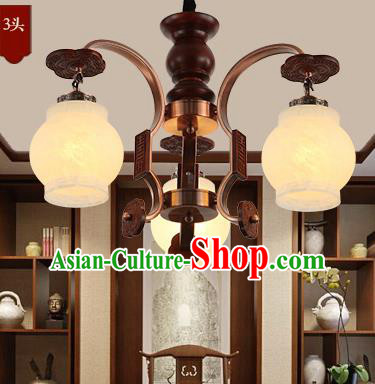 Traditional Chinese Handmade Wood Lantern Three-Lights Palace Lantern Ancient Ceiling Lanterns