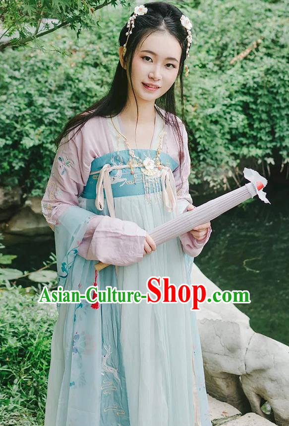 Chinese Tang Dynasty Princess Embroidered Costume Ancient Palace Lady Clothing for Women