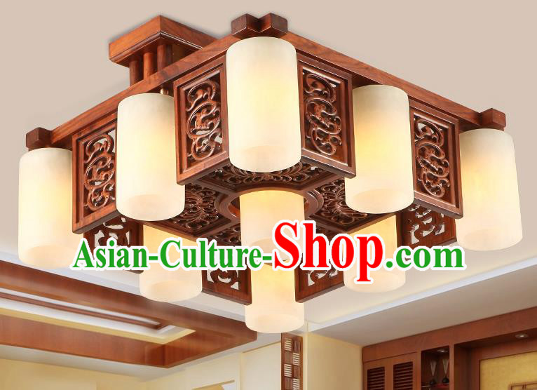 Traditional Chinese Handmade Marble Ceiling Lantern Wood Carving Nine-Lights Palace Lanterns Ancient Lamp