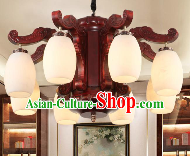 Traditional Chinese Handmade Marble Ceiling Lantern Eight-Pieces Palace Lanterns Ancient Wood Lamp