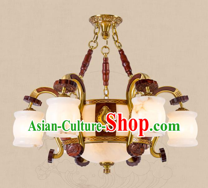 Traditional Chinese Handmade Marble Ceiling Lantern Brass Six-Pieces Palace Lanterns Ancient Lamp