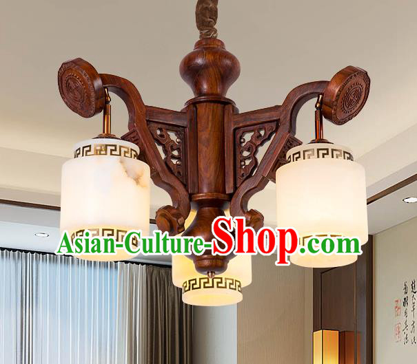 Traditional Chinese Handmade Palace Marble Ceiling Lantern Wood Three-Pieces Lanterns Ancient Lamp