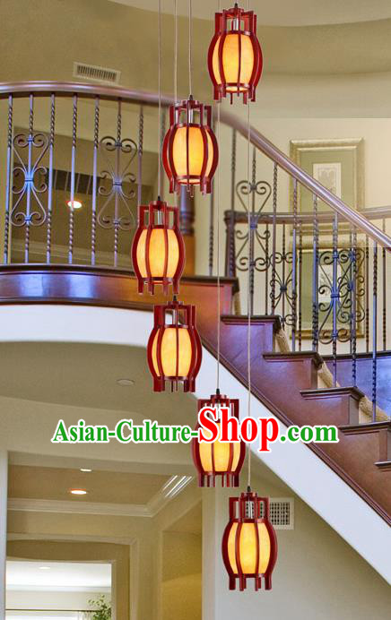 Traditional Chinese Handmade Palace Lantern Six-Lights Hanging Lanterns Ancient Wood Lamp