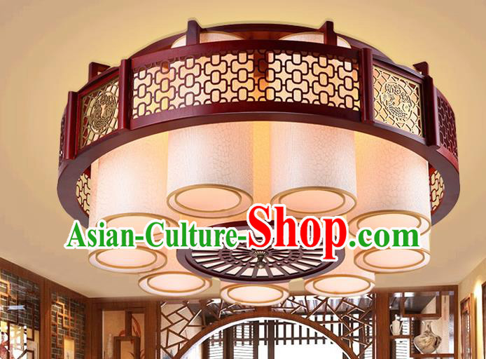 Traditional Chinese Handmade Palace Lantern Nine-Lights Ceiling Lanterns Ancient Wood Lamp