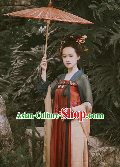 Chinese Ancient Tang Dynasty Imperial Concubine Embroidered Dress Costume for Women