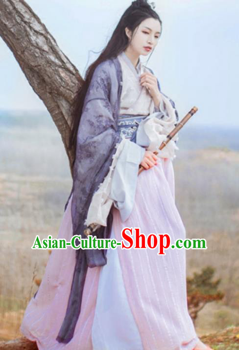 Ancient Chinese Jin Dynasty Palace Lady Hanfu Costume Embroidered Dress for Women
