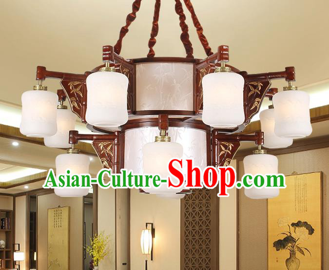 Traditional Chinese Carving Bamboo Palace Lantern Handmade Twelve-Lights Ceiling Lanterns Ancient Lamp