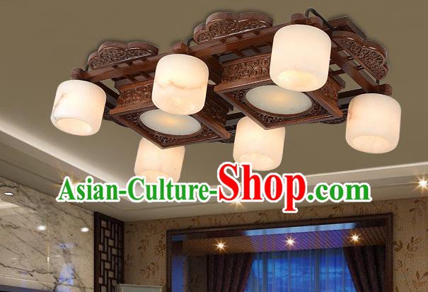 Traditional Chinese Wood Palace Lantern Handmade Six-Lights Marble Ceiling Lanterns Ancient Lamp