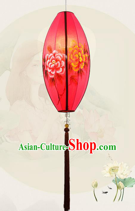 Traditional Chinese Painting Peony Red Palace Lantern Handmade Hanging Lanterns Ancient Lamp