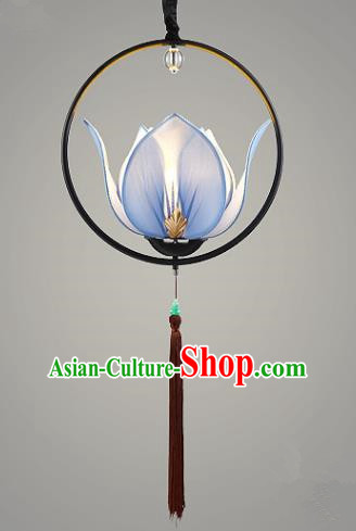 Traditional Chinese Blue Lotus Palace Lantern Handmade Ceiling Lanterns Ancient Lamp